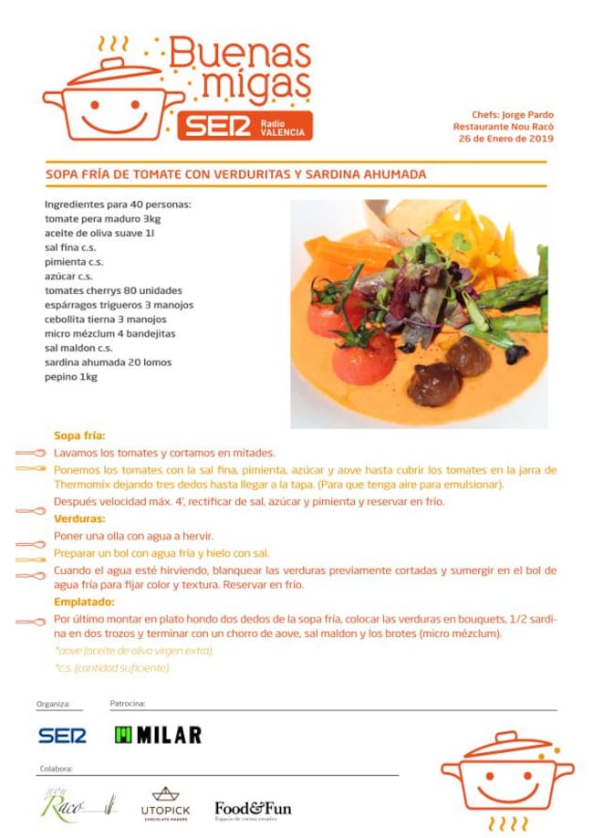 Sopa fría de tomate con verduritas y sardina ahumada