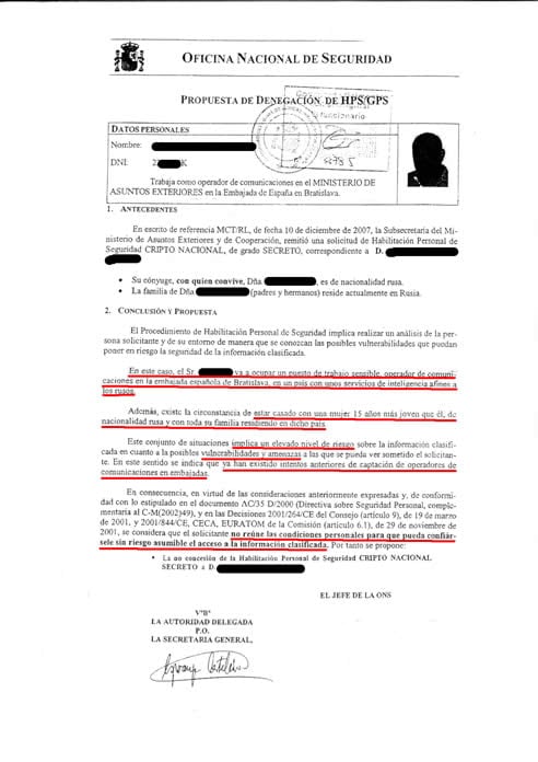 Informe del CNI sobre las precauciones contra el espionaje