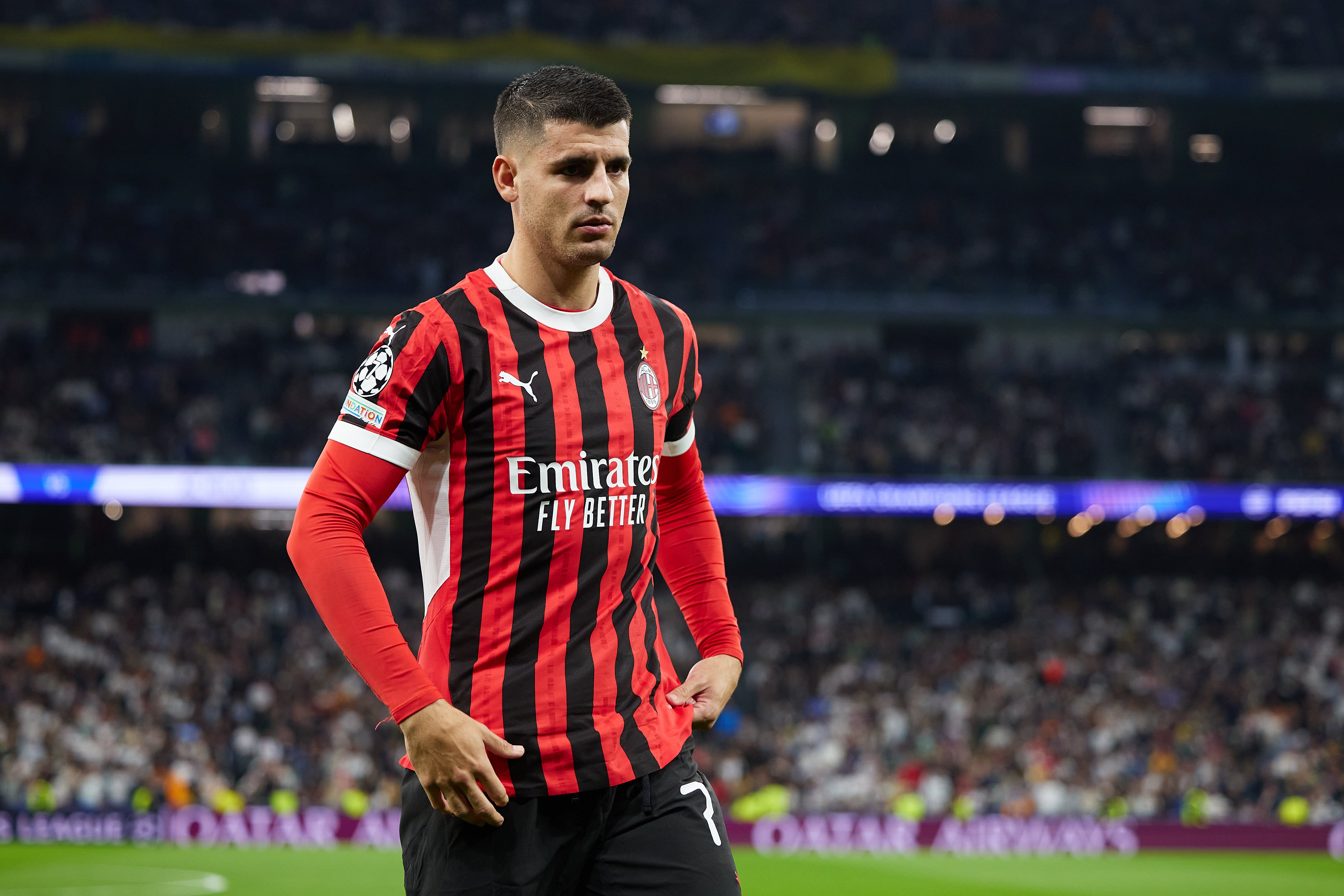 Álvaro Morata, durante el partido del AC Milan en el Santiago Bernabéu. (Alvaro Medranda/Quality Sport Images/Getty Images)