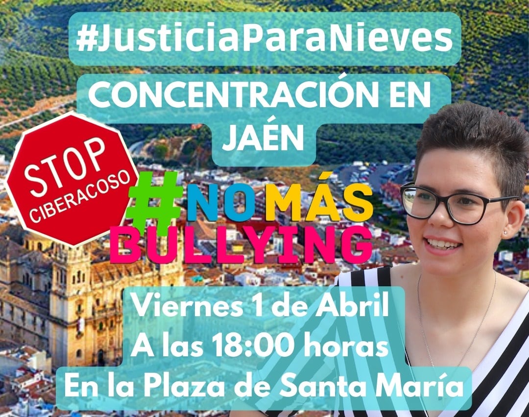 Cartel de una concentración en Jaén capital para pedir justicia para Nieves, la joven ciberacosada en Navas de San Juan