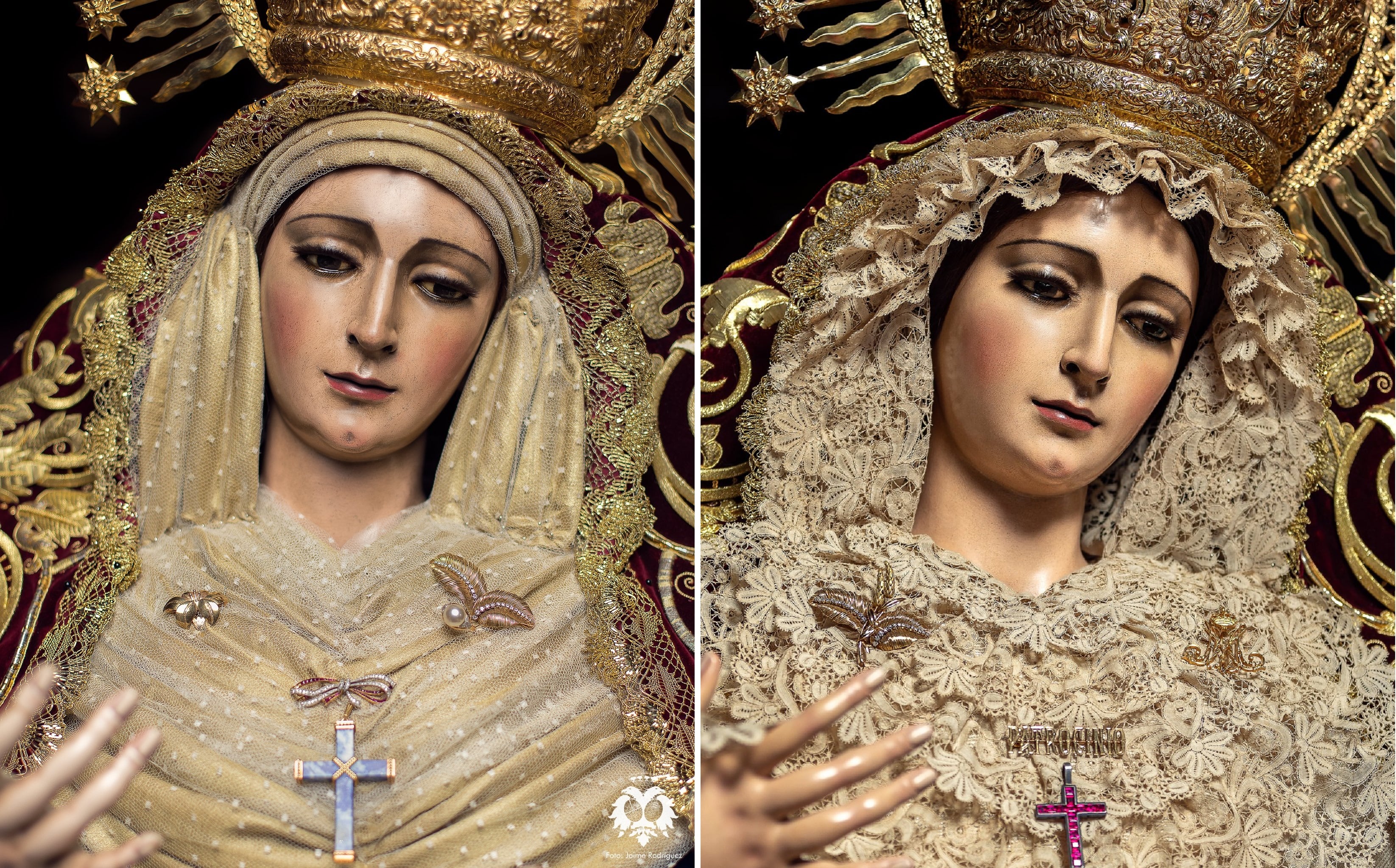 Antes -izquierda- y después de la Virgen del patrocinio tras la restauración efectuada por Laura Pérez Meléndez