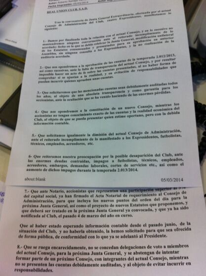 Imagen del comunicado de los ex presidentes sacada en la redacción. (R.R.M)