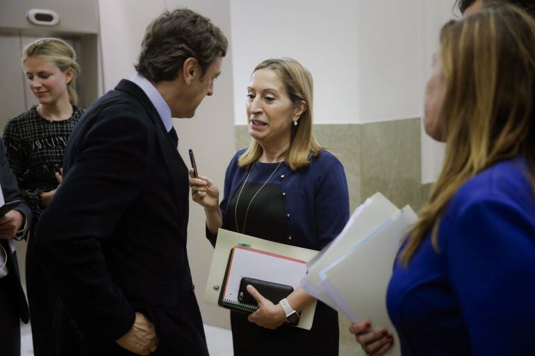 La presidenta del Congreso, Ana Pastor, conversa con el portavoz parlamentario del PP, Rafael Hernando