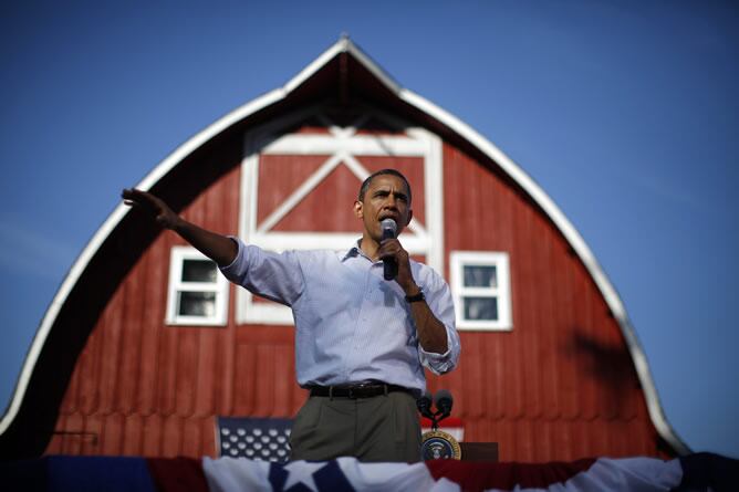 Barack Obama en su parada en Decorah (Iowa) durante su gira por el Medio Oeste de EEUU