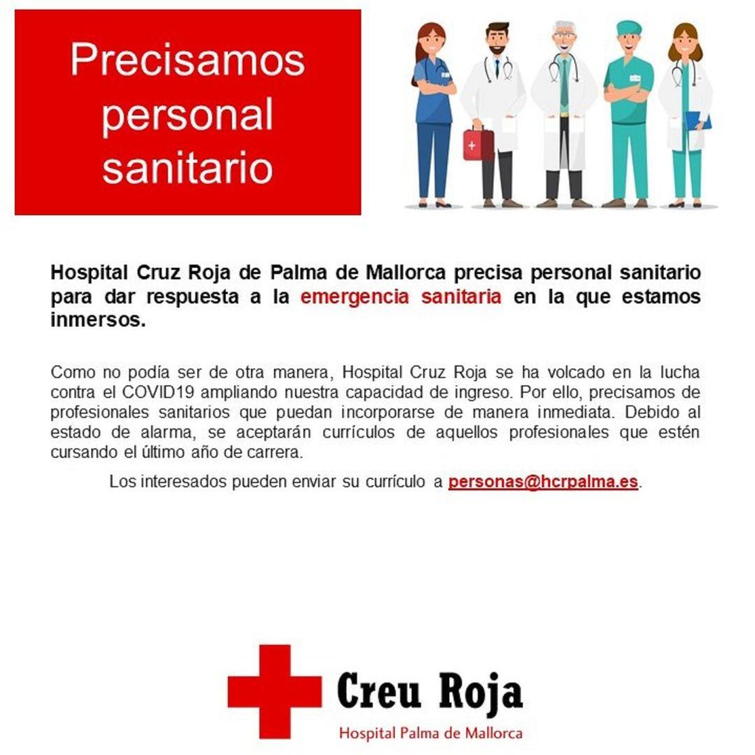 Cruz Roja necesita personal sanitario