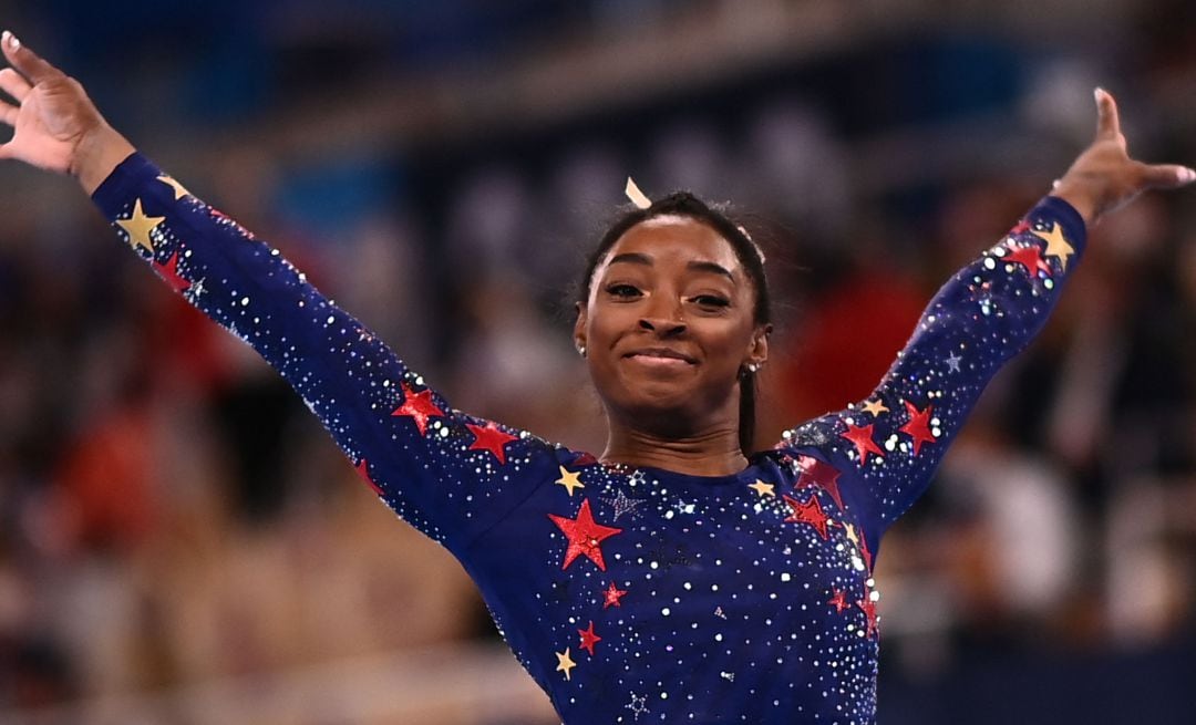 Biles, durante un ejercicio clasificatorio para los Juegos