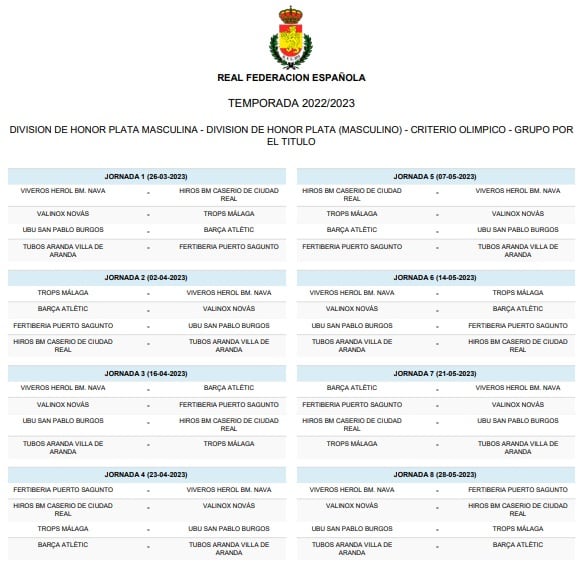 El calendario de la Fase por el Título en División de Honor Plata
