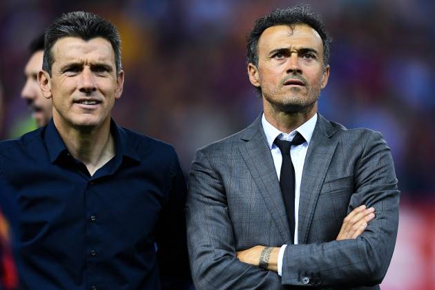 Juan Carlos Unzué junto a Luis Enrique, durante su etapa del Barcelona