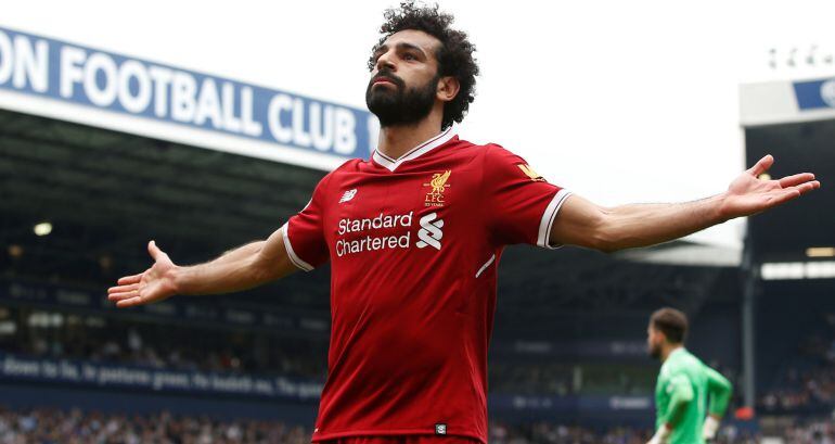 Mohamed Salah celebra su gol al West Bromwich Albion.