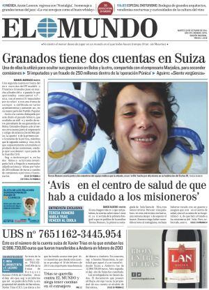 Portada de &#039;El Mundo&#039; del 28 de octubre de 2014, la segunda sobre la supuesta cuenta en Suiza de Xavier Trias.