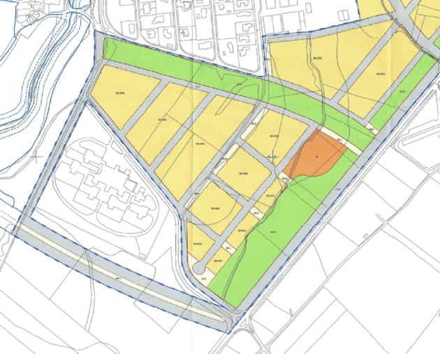 Plano en el que se observa la carretera al sur de la nueva urbanización