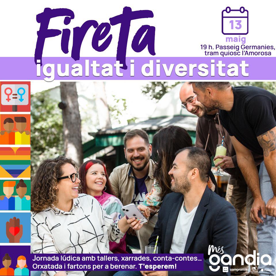 Cartel anunciador del acto de la Fireta d'Igualtat organizada por Més Gandia.