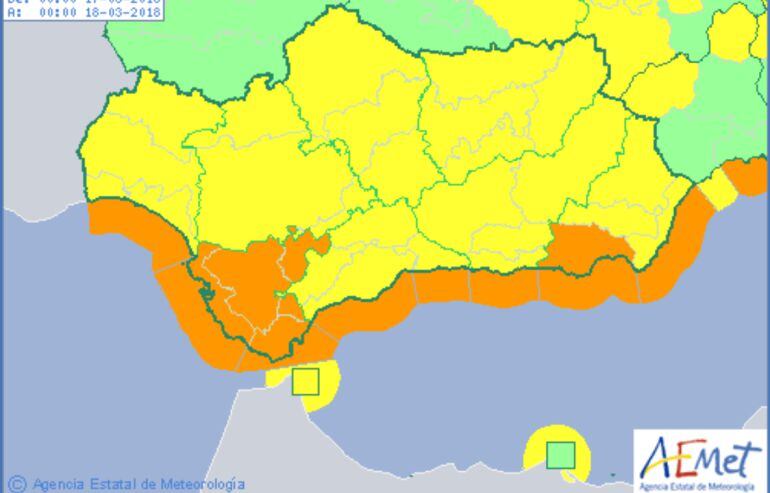 Mapa de predicción para las próximas horas según la AEMET
