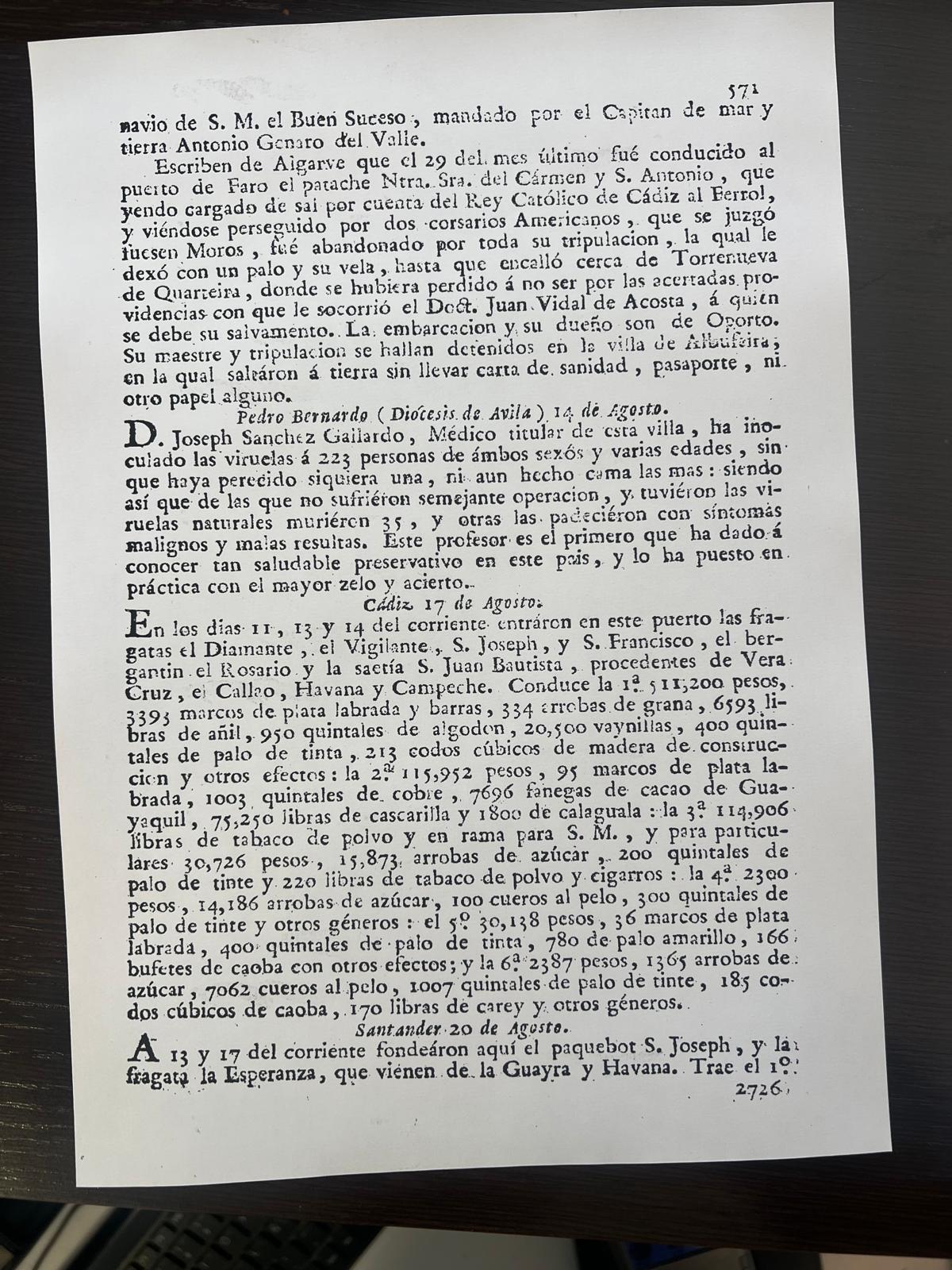 Publicación de la historia del médico abulense en la Gaceta de Madrid