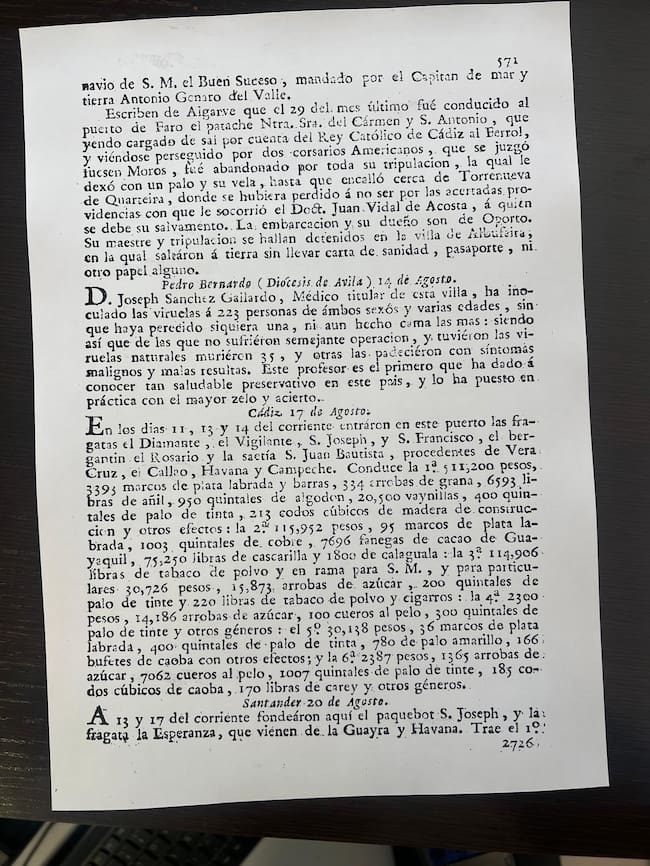 Publicación de la historia del médico abulense en la Gaceta de Madrid
