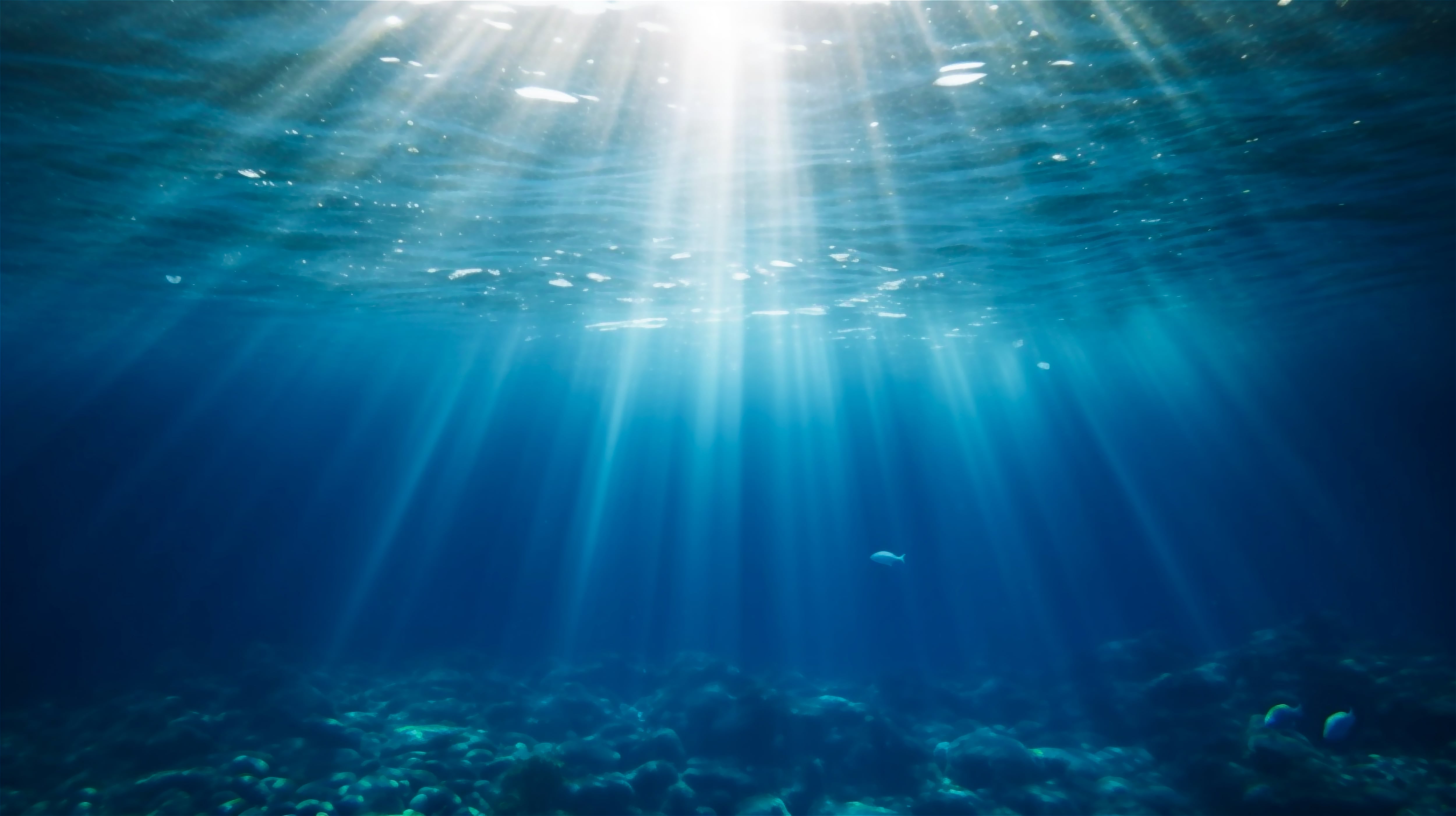 Deep Sea Water Abyss With Blue Sun light