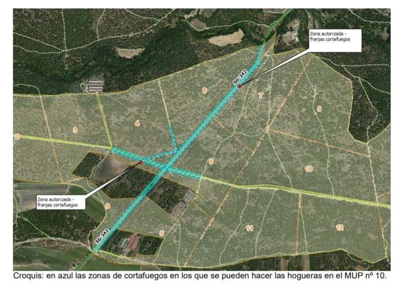 Mapa que indica dónde se pueden realizar las hogueras entorno a la Clásica Ciclista de la Chuleta de Cuéllar