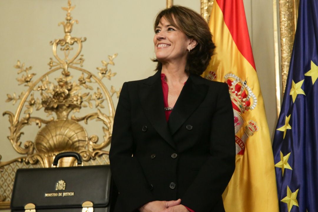 La exministra de Justicia y futura Fiscal General del Estado, Dolores Delgado, durante el acto de toma de posesión de ministros en el Ministerio de Justicia 