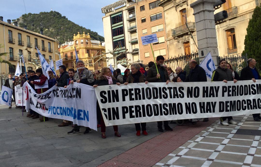 Concentración de trabajadores de Onda Jaén en una imagen de archivo.