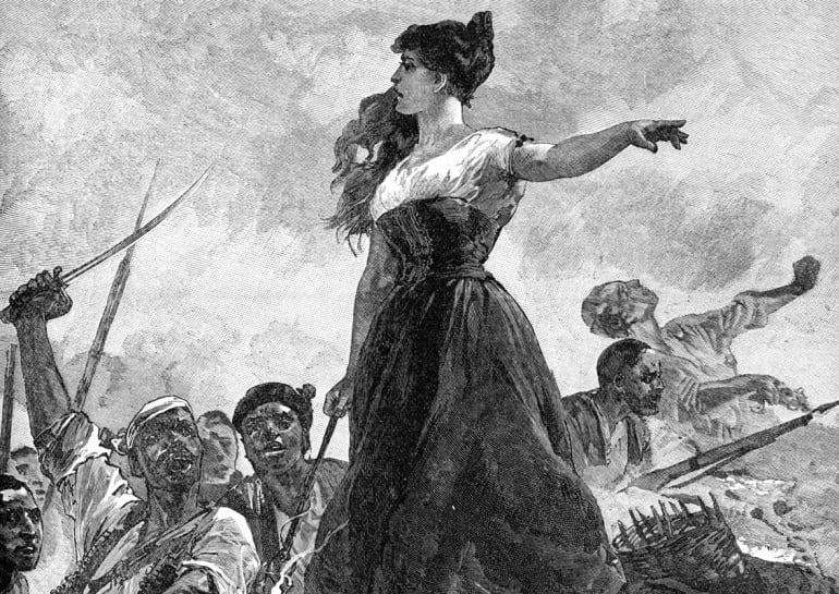 Agustina de Aragón en plena batalla contra los franceses