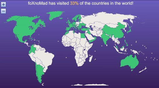 El mapa de pa&iacute;ses visitados por el bloguero.