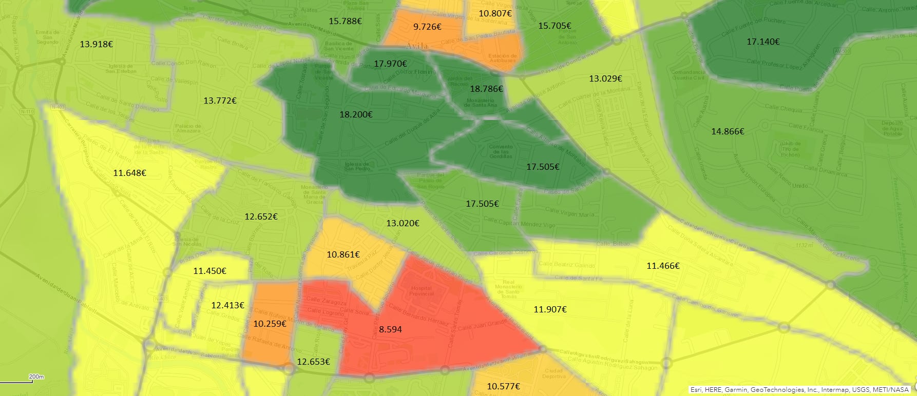 Diferencias de renta por barrios en Ávila