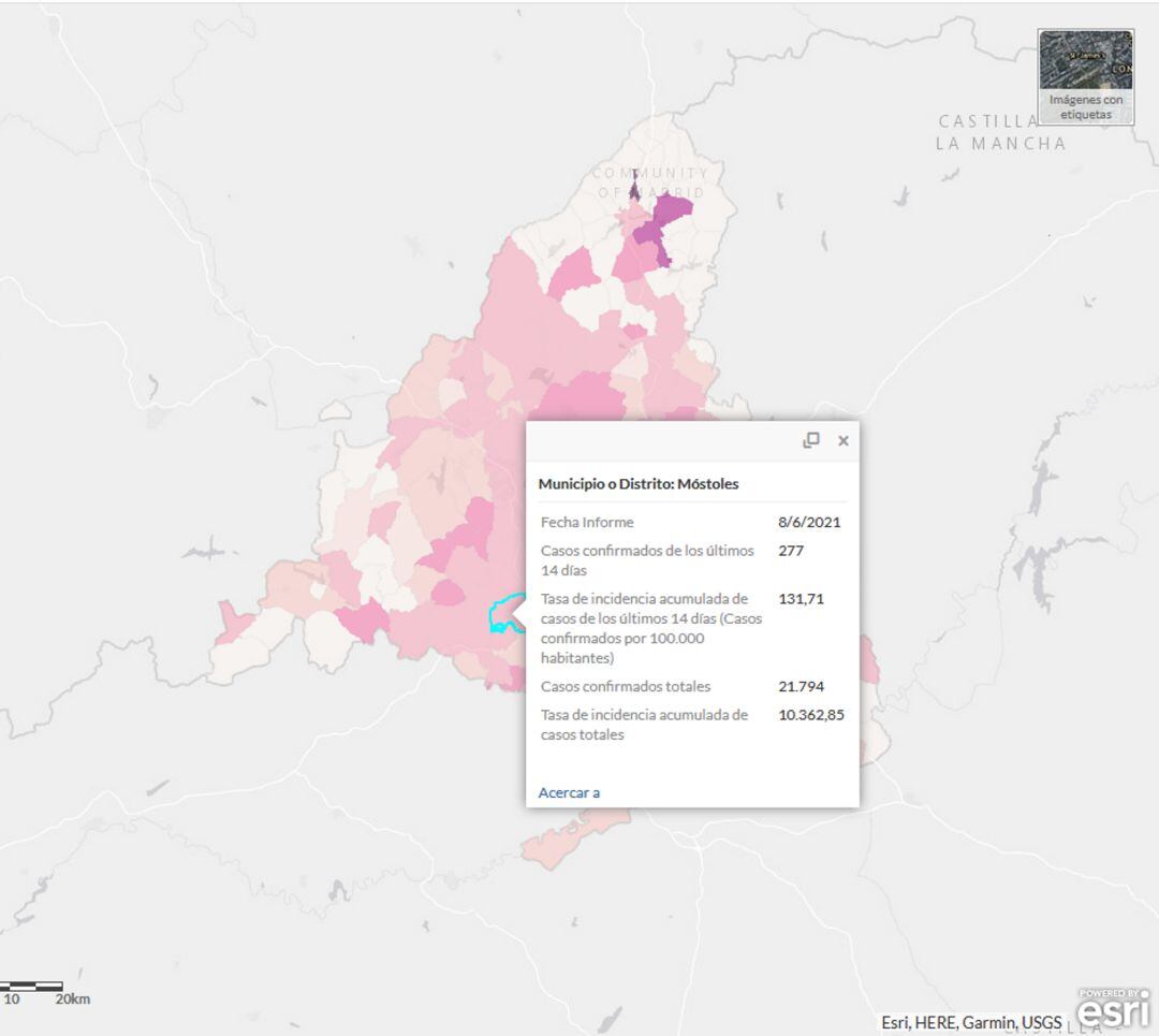 Mapa de incidencia del Covid-19 en la Comunidad de Madrid