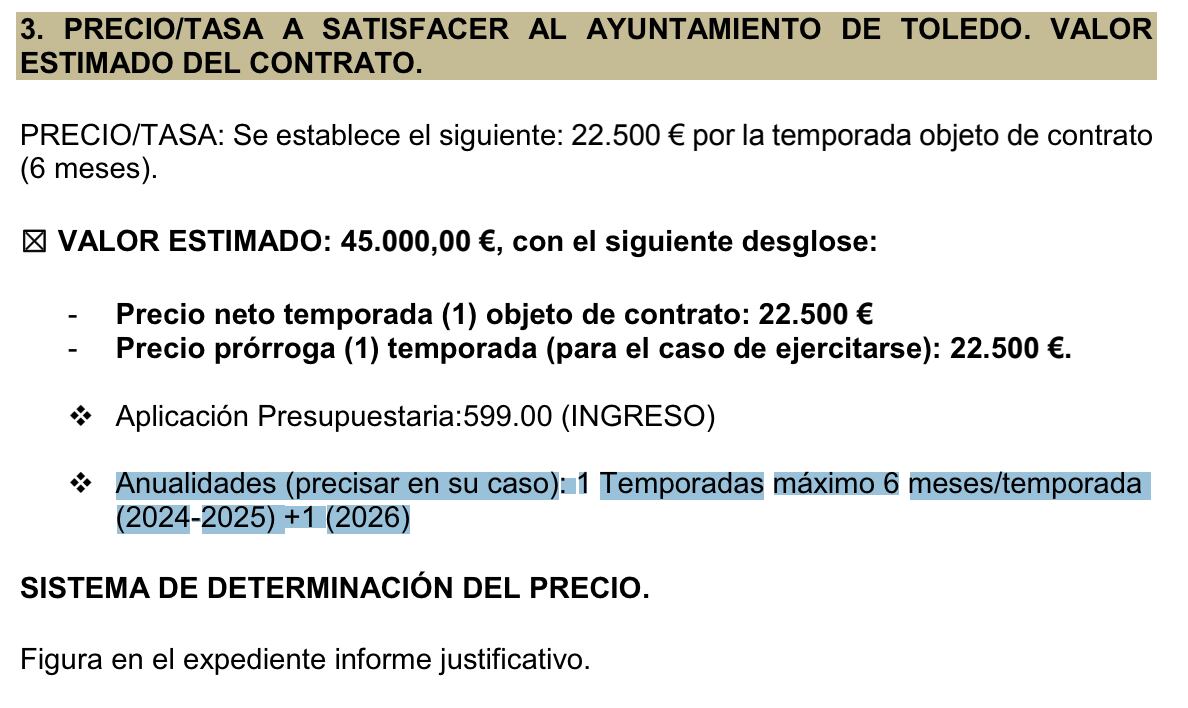 Detalle de la licitación de la segunda terraza que se ubicará en la Peraleda de Toledo