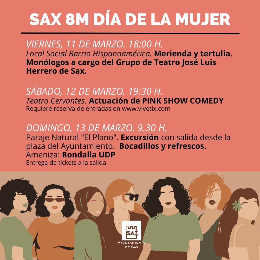 Actividades organizadas por el Ayuntamiento de Sax para la conmemoración del 8 de Marzo