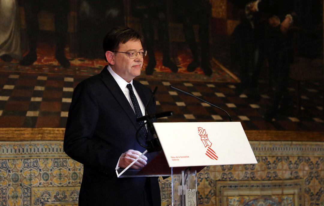 El president de la Generalitat, Ximo Puig, ayer durante el anuncio del adelanto electoral