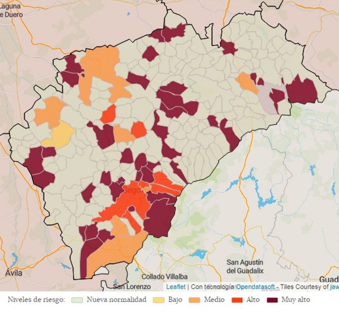 Mapa sobre la incidencia de los contagios por covid 19 en la provincia de Segovia