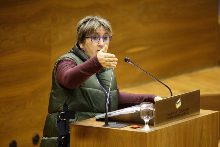 Marisa de Simón, parlamentaria de Izquierda Ezkerra, durante una sesión plenaria en la cámara foral