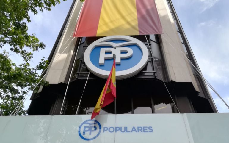 La sede del PP en la calle Génova, en Madrid, hoy 24 de mayo.