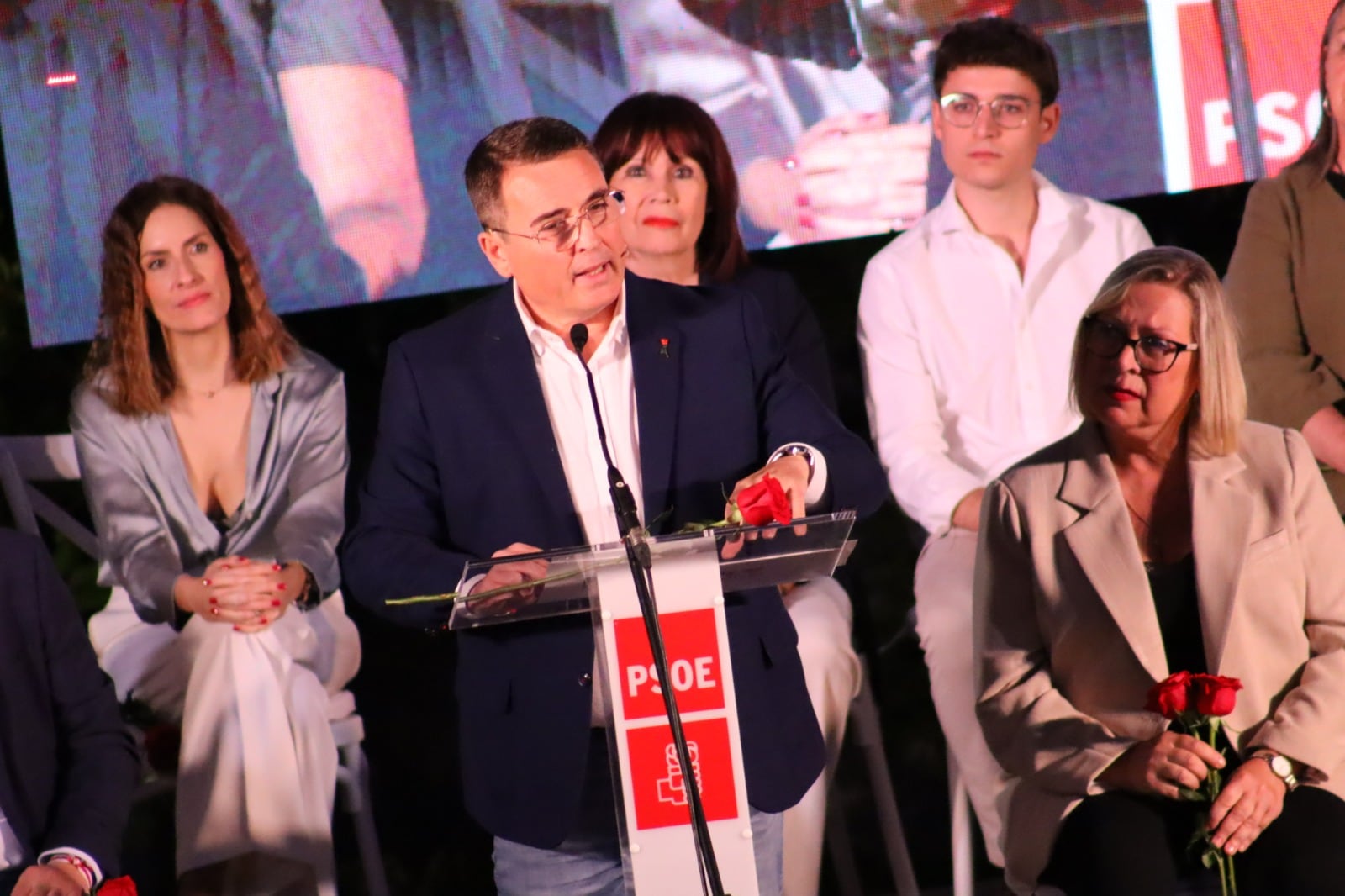 Pedro Luis Rodríguez durante su intervención como candidato del PSOE Andújar a las elecciones del 28M.