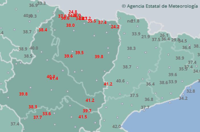 Mapa de Aemet con las máximas de este lunes