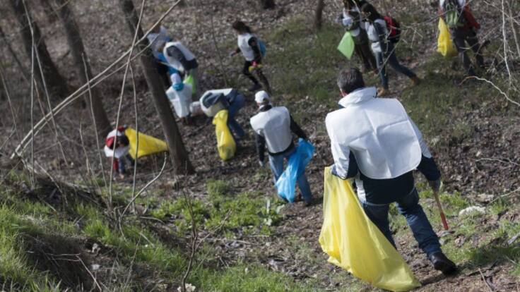 Voluntarios participan en un programa de recogida